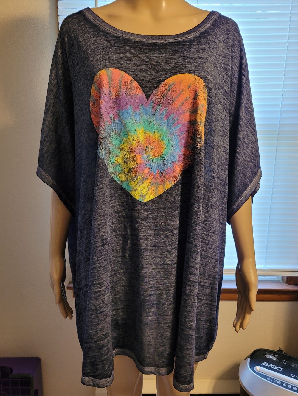 Lane Bryant Black Burnout Tee With Pastel Heart On The Front. Size 34/36